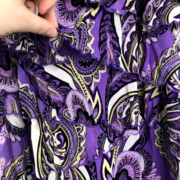 Apt 9 Top Womens 1X Vibrant Purple Paisley Ruffle Tiered Front Sheer Sleeves - Picture 4 of 8